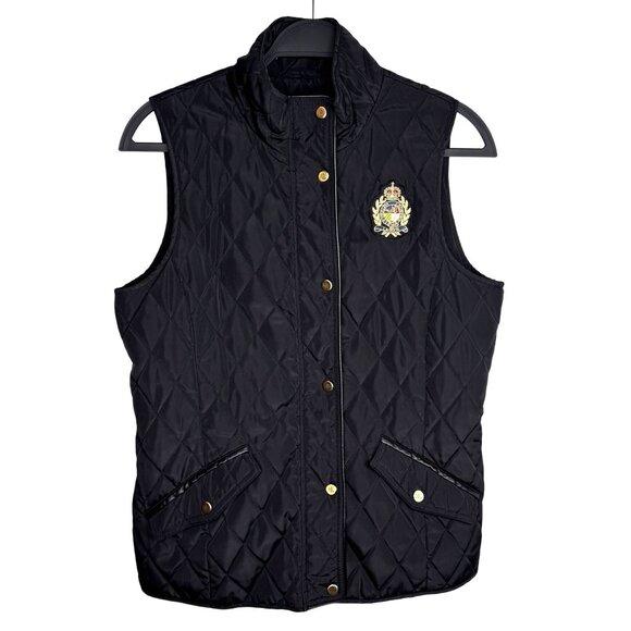 Lauren Ralph Lauren Diamond Quilted Vest Crest Patch Black Size Medium - Picture 1 of 13